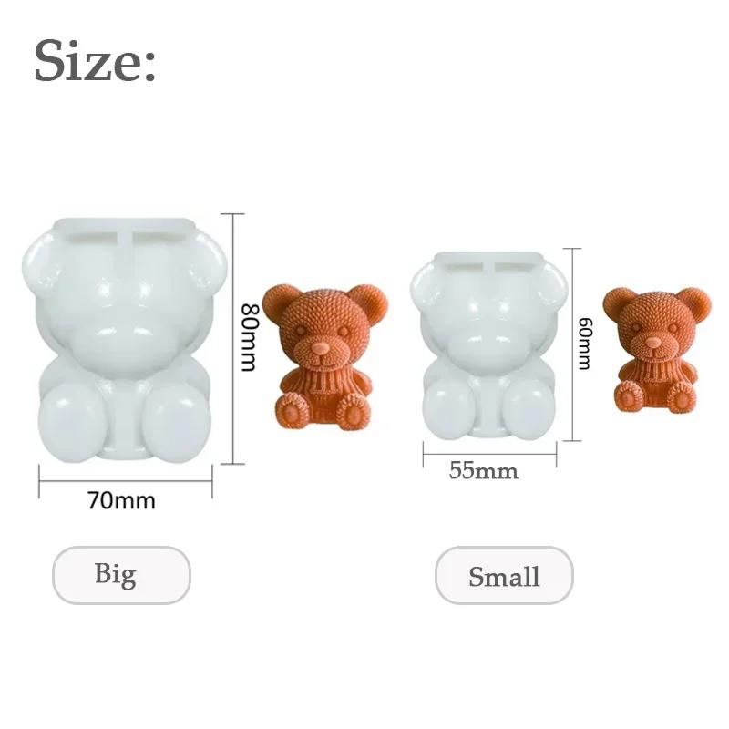 3D Teddy Bear Silicone Ice Cube Mold Soap Candle Mold Cake Baking Mold Handmade Cute Ice Cream for Beverage Coffee Milk Tea