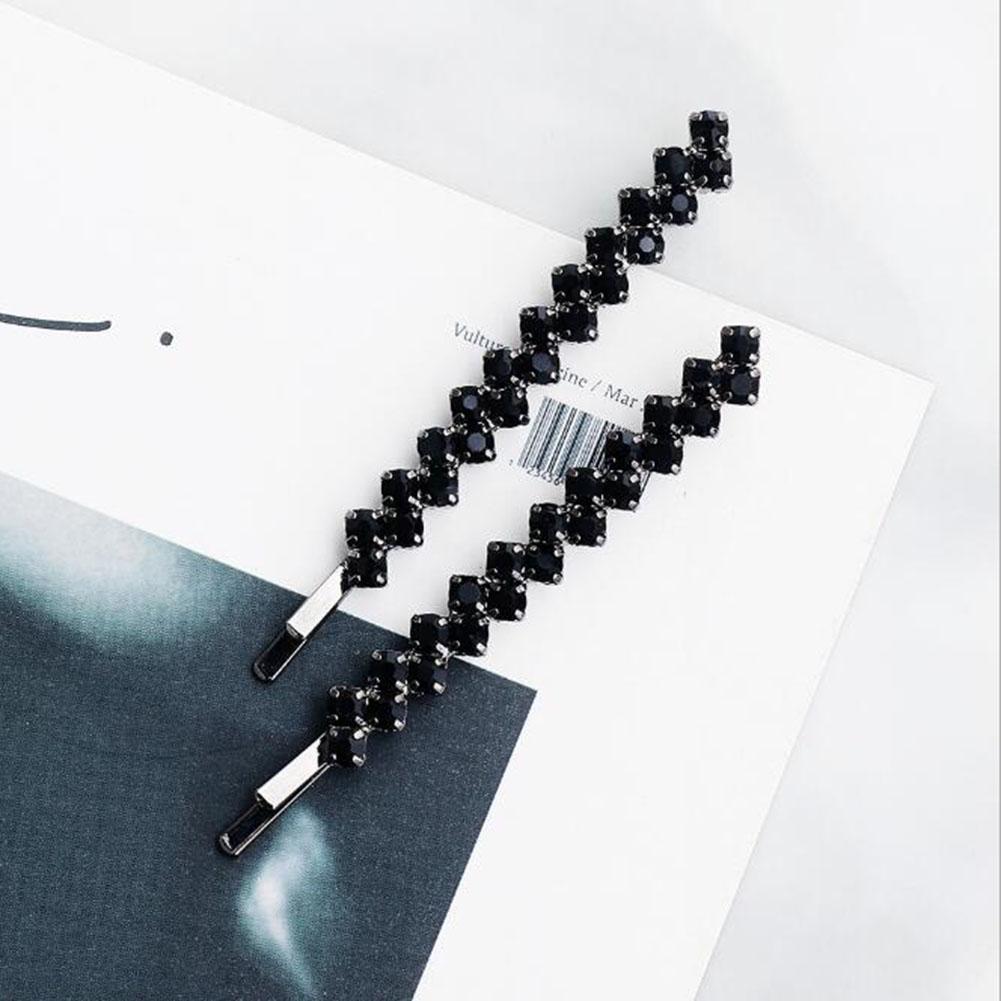 Shiny Rhinestone Metal Hair Clips For Women Fashion Simple Black Silver Color Hairpins Girls Hairgrips Jewelry Hair Accessories