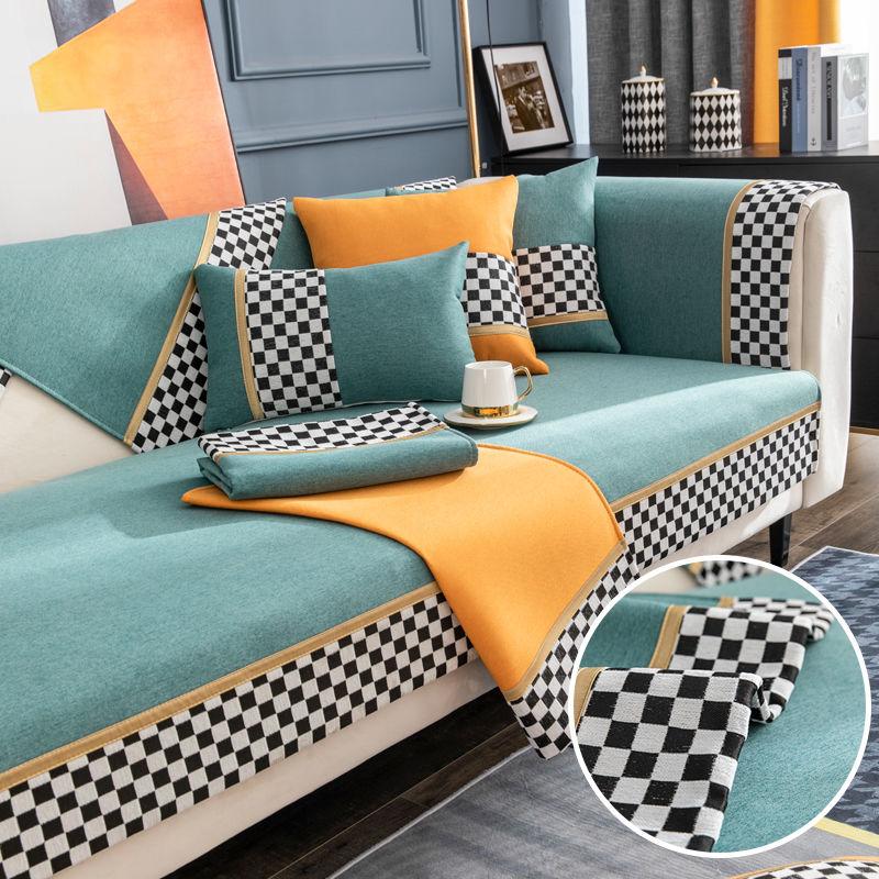 Sofa Cover Cotton Linen Solid Color Living Room Sofa Cushion Cover Four Seasons Anti-slip Dust-proof Furniture Protective Cover