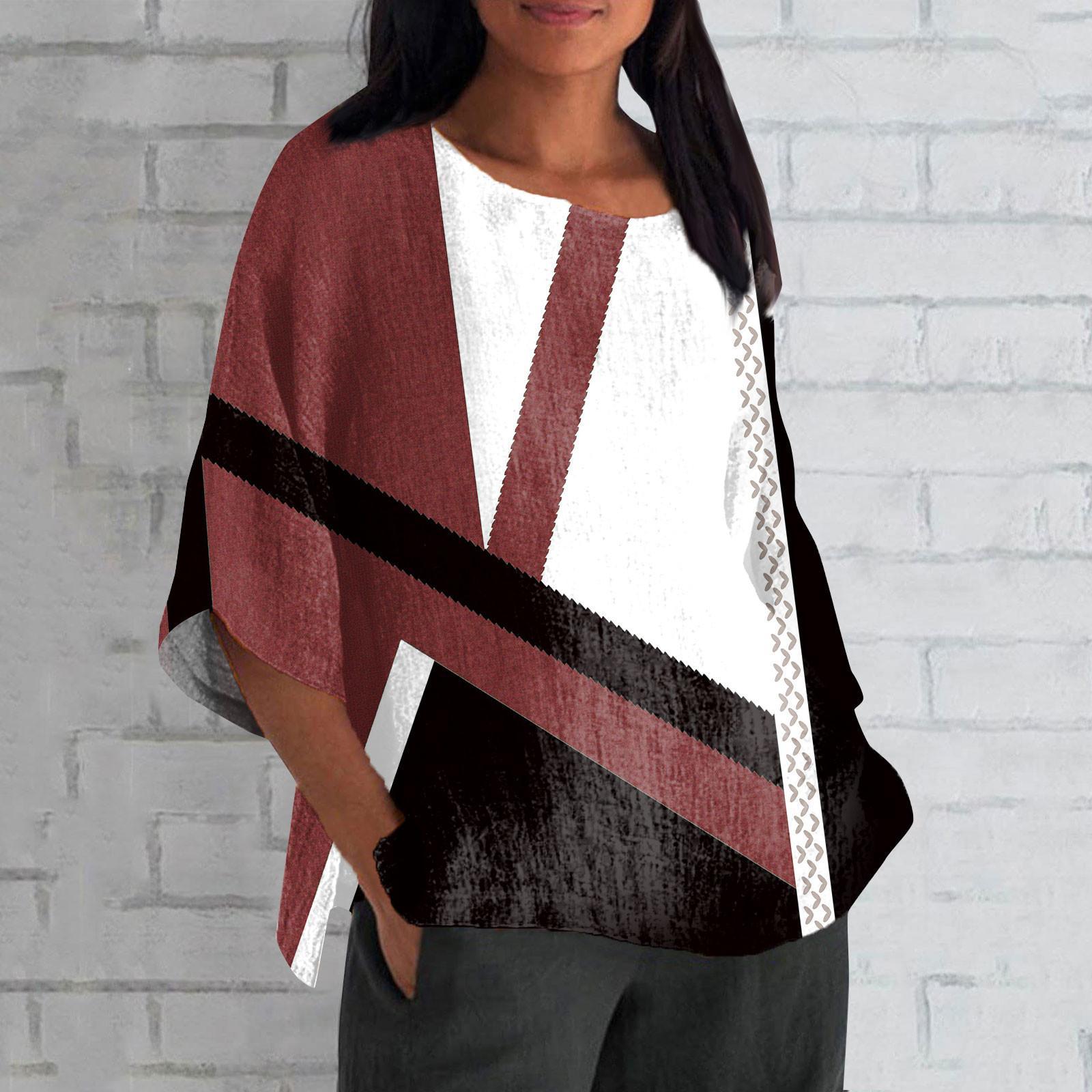 

Женская мода с половиной рукавом и круглым вырезом с принтом, свободная повседневная блузка, топ XXL