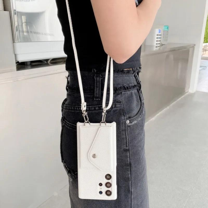 Crossbody Phone Case for Samsung Galaxy S23 S21 FE S25 S24 S22 Ultra Plus A56 A36 A26 A16 A06 A54 A15 A25 A35 A55 Leather Cover