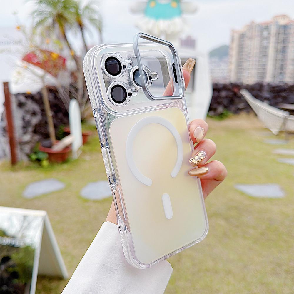 KEYSION Laser Gradient Magnetic Case for MagSafe for iPhone 11 12 13 14 15 17 Pro Max 16Plus Air 17e Lens Stand Shockproof Cover
