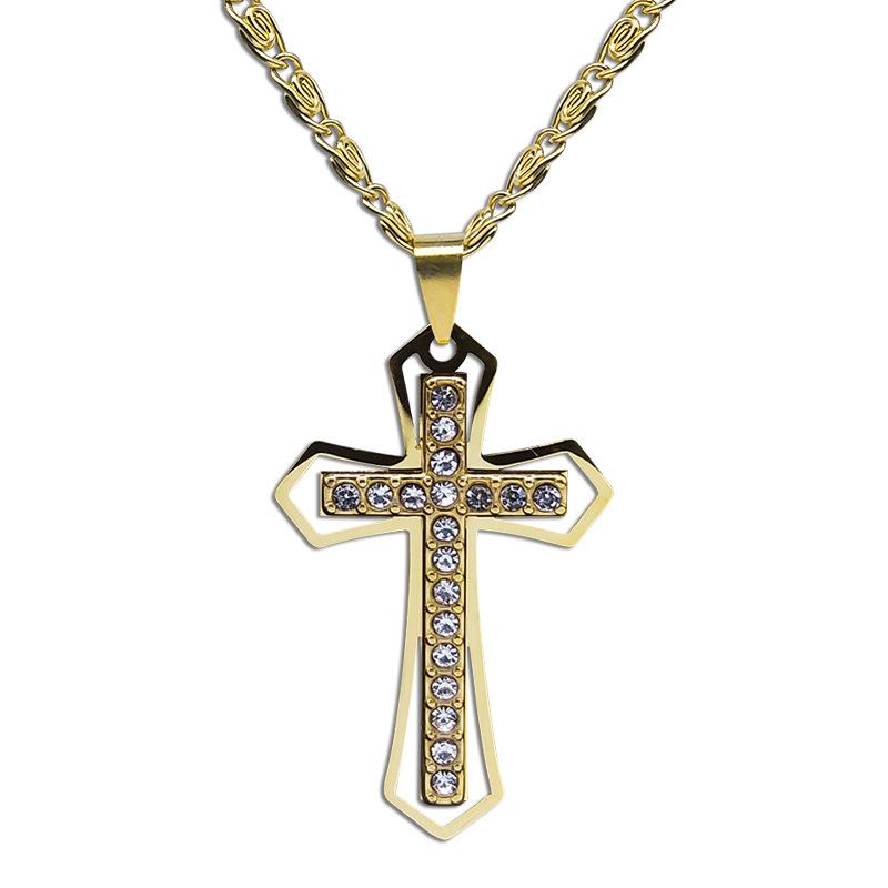 Gold Crystal Pendant Necklace: Men's Stainless Steel Clavicle Jewelry