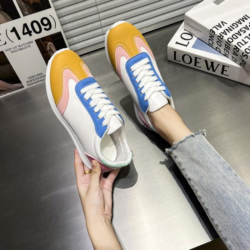 Spring New Mixed Color Women Flat Shoe Breathable Lace Up Real Leather Casual Shoe