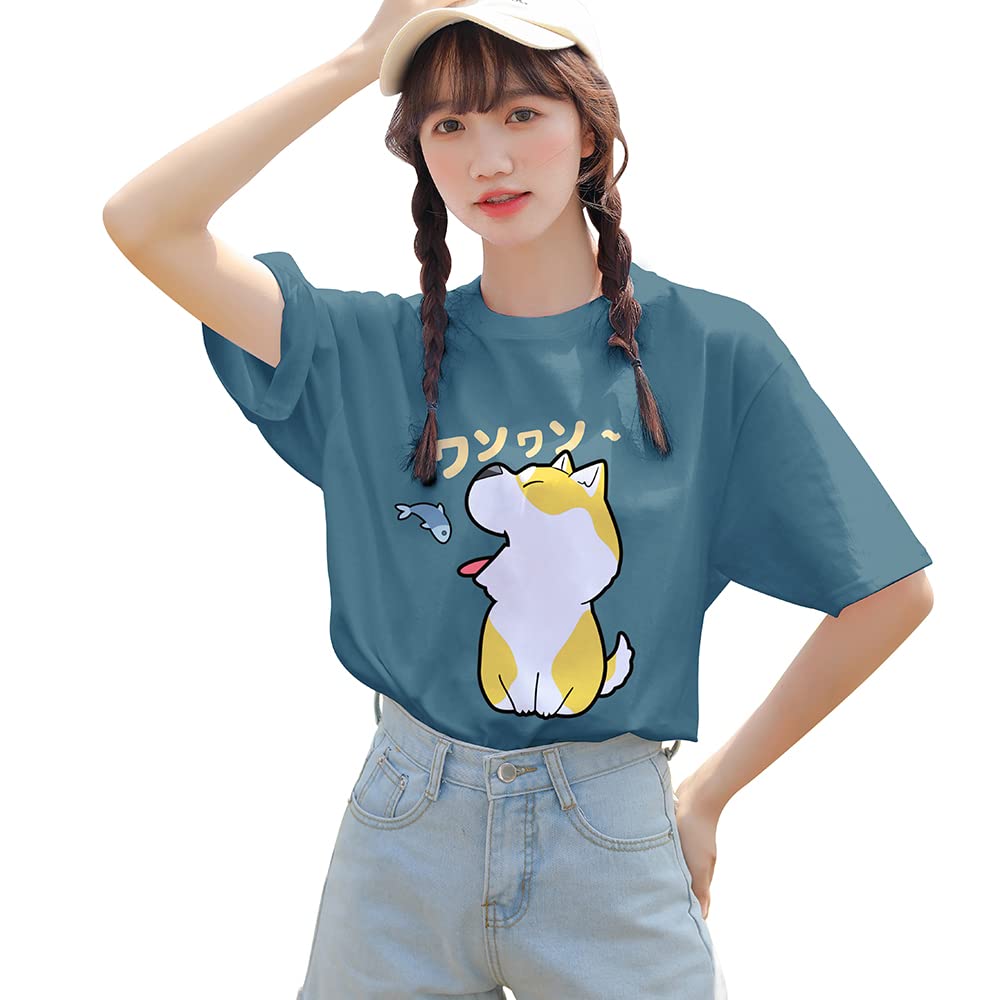 

Футболка Shiba Inu Short Large Stylish Summer Dog Print Dog Lovers A8042 [FEISEDY], женская, с рукавом, размер, топы, свободная, одежда, симпатичная, футболка, популярная,