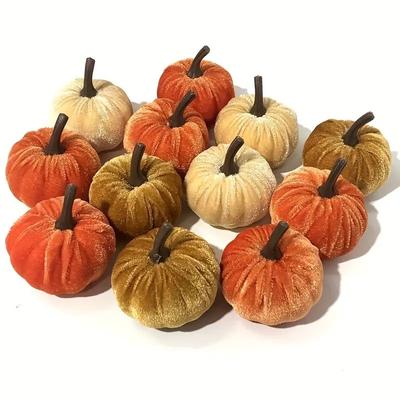 10pcs Velvet Artificial Pumpkin Decor Desktop Pumpkin Ornament Autumn Fall Thanksgiving Harvest Festival Halloween Decoration