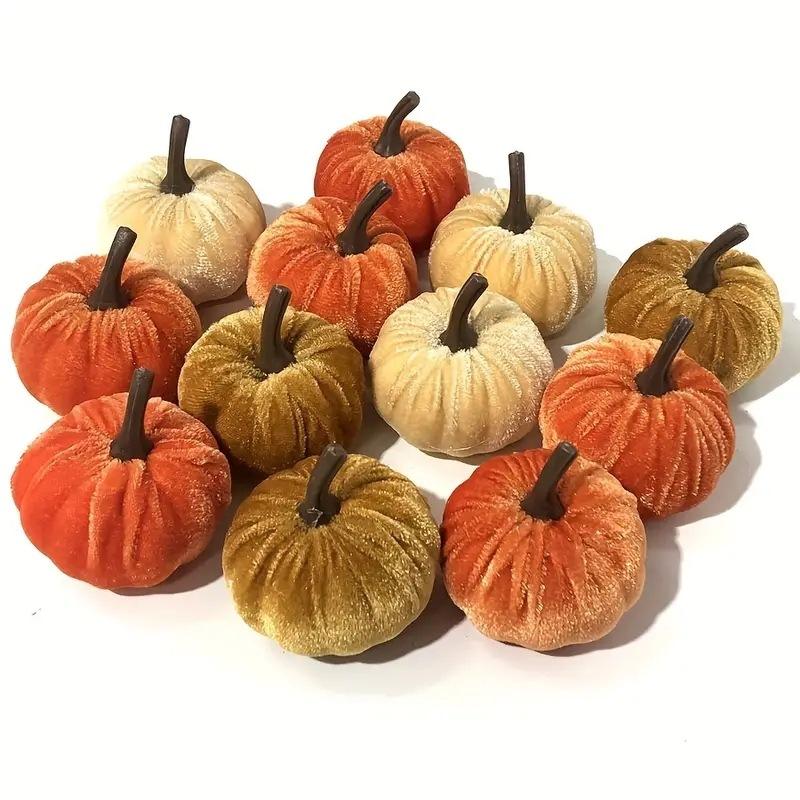Artificial Foam Pumpkin Decor with Cloth Rope, Fall Thanksgiving Table Centerpiece, Harvest Festival Home Decor, Realistic Pumpk