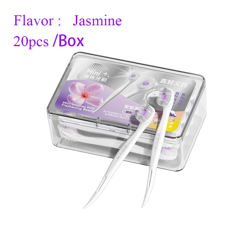 Mini Toothbrush With Mouth Freshener Beads&Toothpick&Tongue Scraper 4In1 Remove Bad Breath Portable Oral Care Tool 1/20/24Pcs