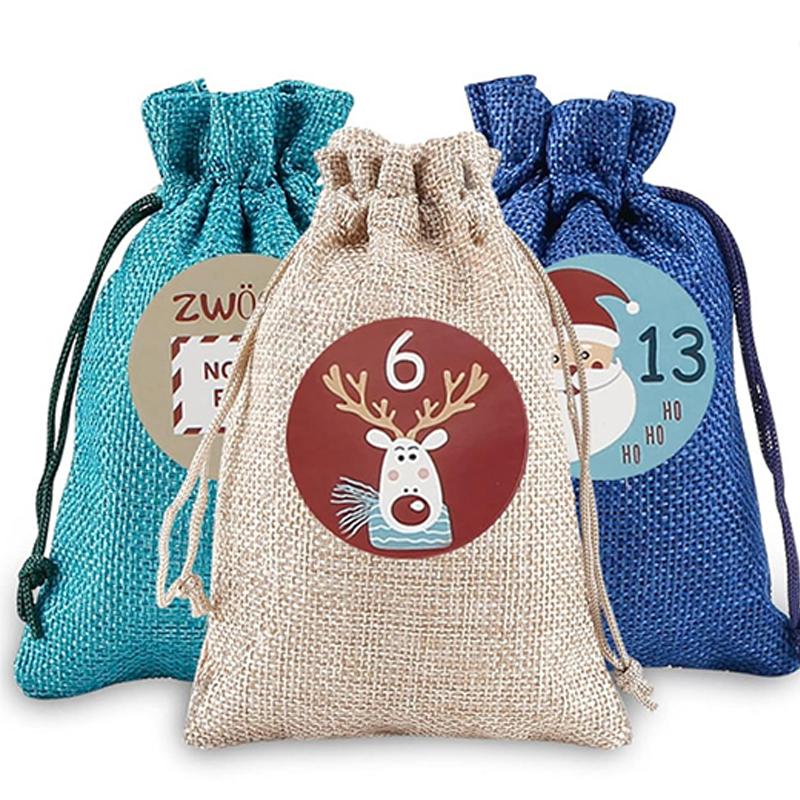 24Pcs/Set Christmas Gift Bags Christmas Advent Calendar Bag Candy Storage Pouch Diy Christmas Multi-Purpose Decoration