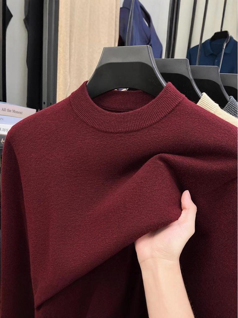 Men's Thickened Knit Sweater - Anti-Pilling Solid Color Half-High Collar Pullover for Autumn and Winter