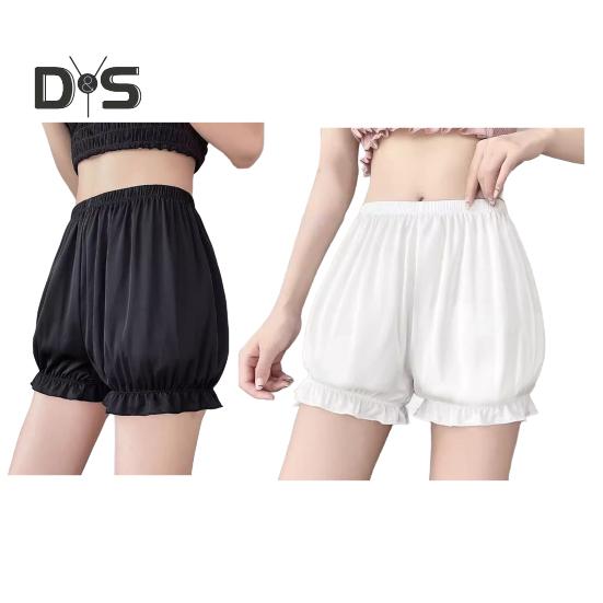 Bloomers Lolita Femininos Seda Gelo Babados Shorts Abóbora Cintura Elástica Shorts de Segurança Mini Boxers Calças de Segurança