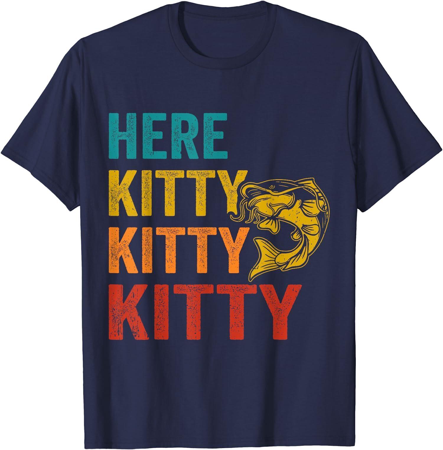Here Kitty Kitty Retro Catfish Funny Catfishing Unisex T-Shirt S разноцветный