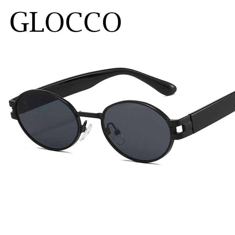 Luxury Brand Metal Sunglasses Unisex Designer Fashion Oval Black UV400 Shades For Men Women