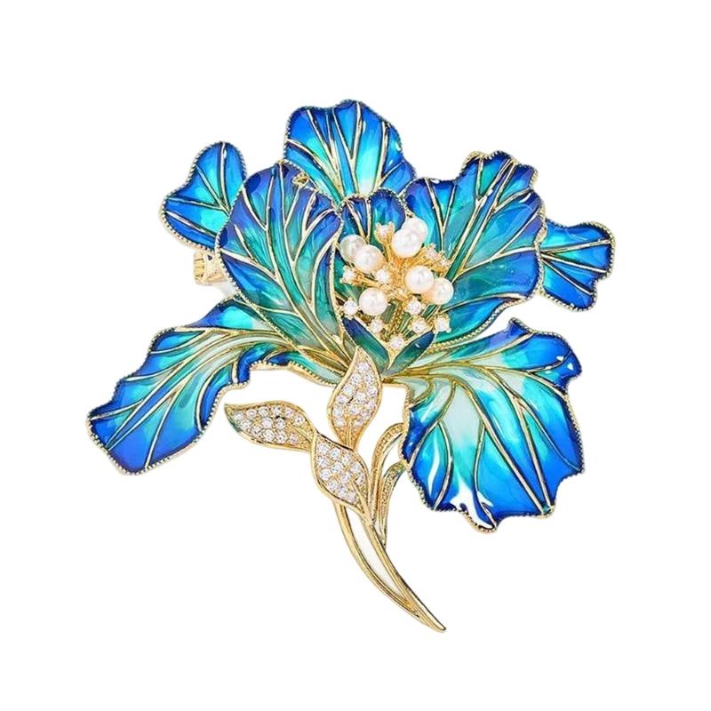 

Traditional Floral Design Brooch Alloy Coat Suit Dress Safety Badge Pin With Pearls Enhancements For Daily синий