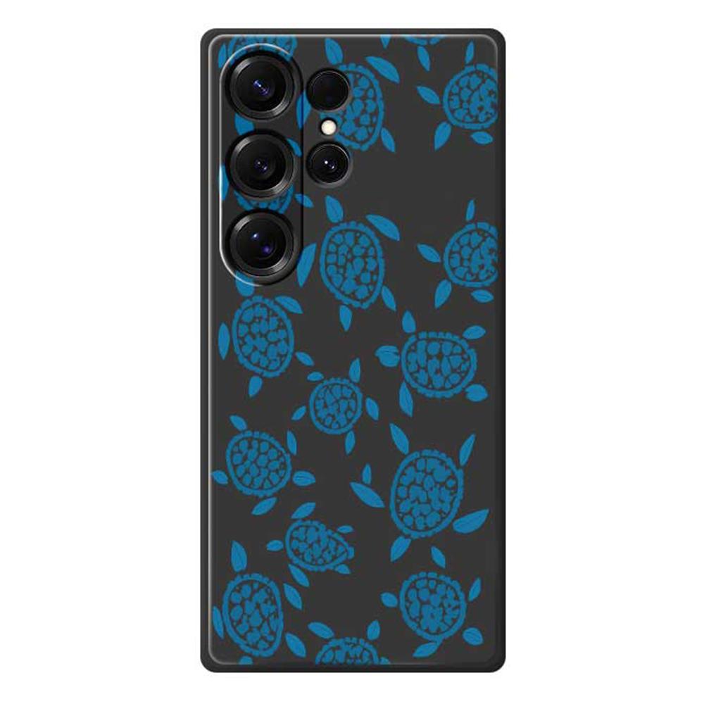 

For Samsung Galaxy S25 Ultra Case Blue Turtle Pattern Printing Straight Edge TPU Phone Back Cover Black