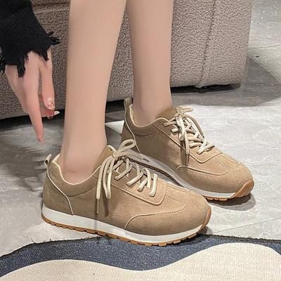 2024 Frühling/Sommer/Herbst Neue Klassische Wildleder Retro Rundköpfige Schnürschuhe Flache Sohle Lässige Übergröße Einzelne Schuhe für Damen