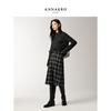 ANNACO Women's Retro Plaid Belted A-Line Midi Skirt