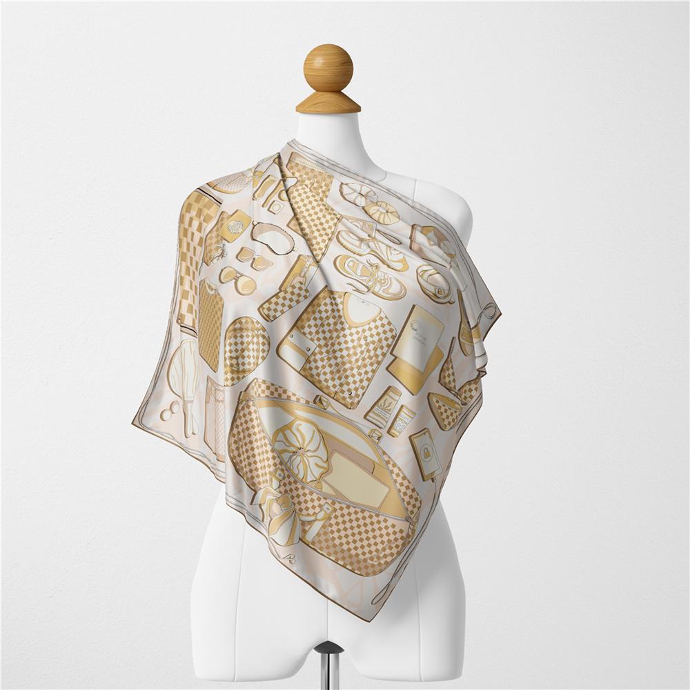 Twill Silk Scarf Woman Accessory Painting Square Scarves Wraps Bandana Small Hijab Silk Foulards Tie Headband Neckerchief 53CM