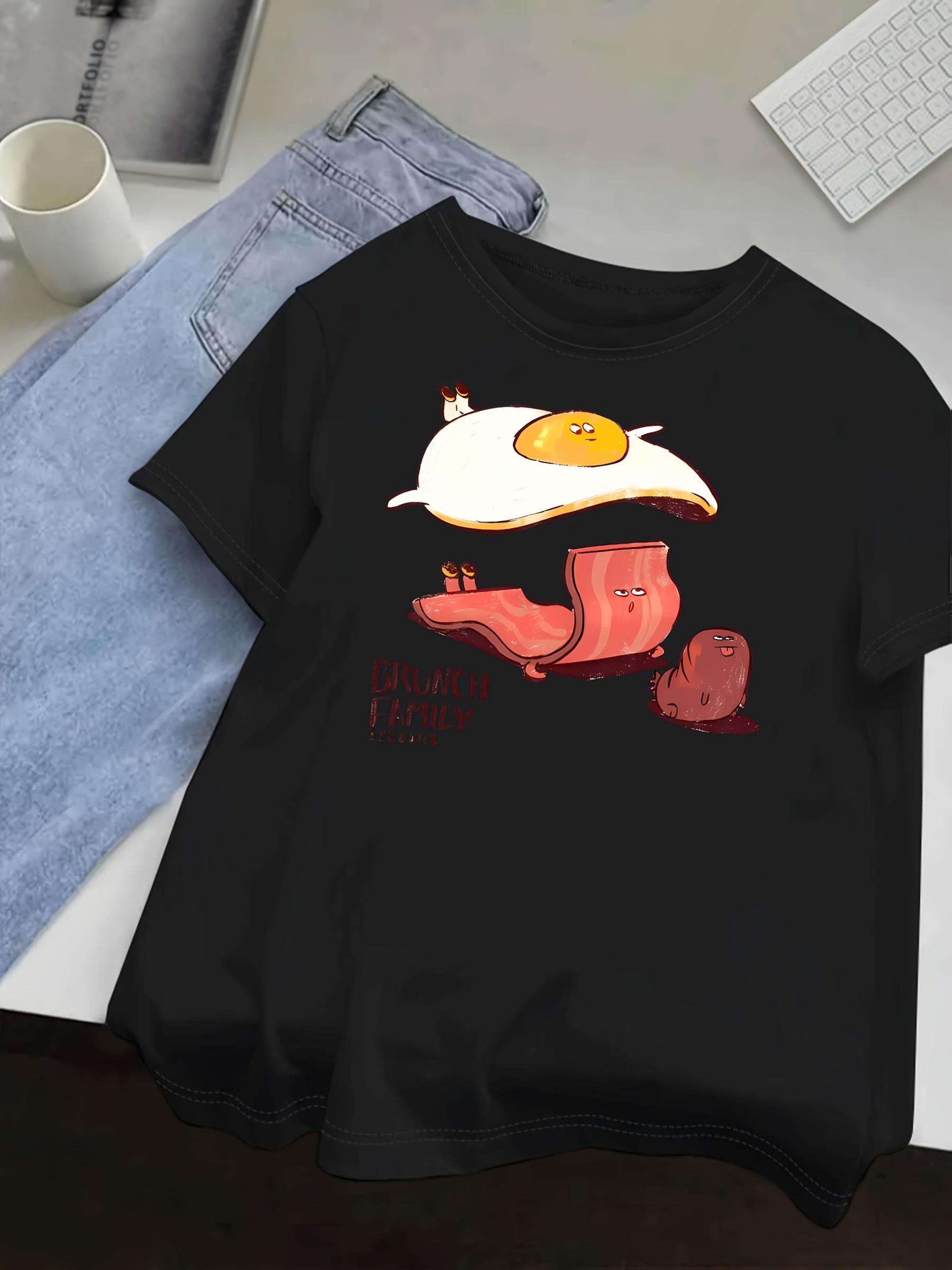 

Cartoon Bacon and Fried Egg Pattern Printed Summer Womens Tshirt Top Short Sleeve Round Neck Soft Comfortable Casual Clothing 4XL