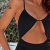 Women One-piece Swimsuit Sling High Waist Hollow Monokini Solid Color Quick Drying Elastic Fabric Beachwear with Chest Pad