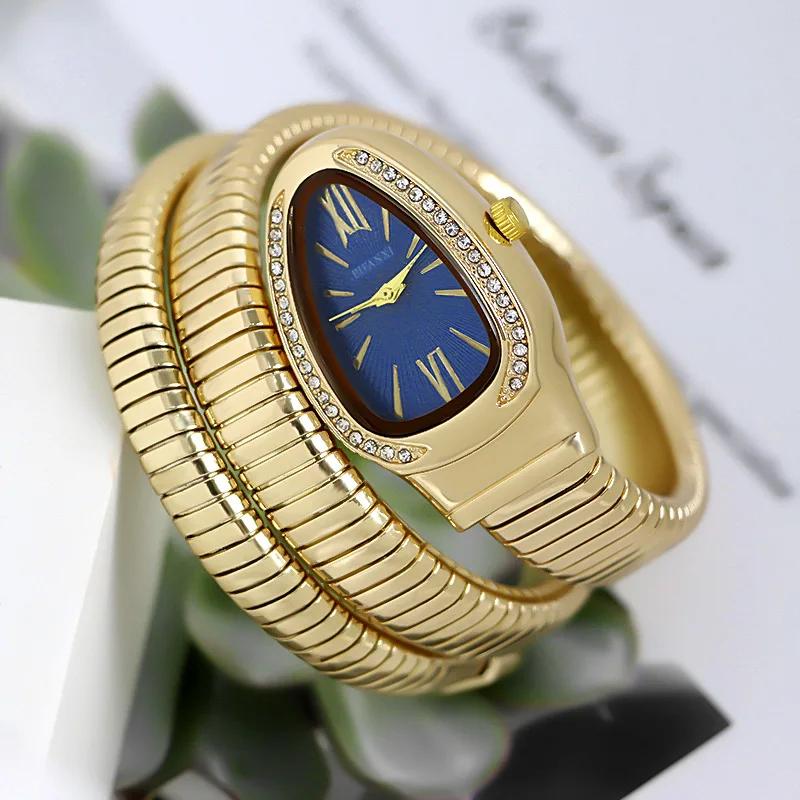 Diamond Gold Quartz Watch Women's Classic Snake Shape Watch Fashionable Elegant High Grade Women's Watch AAA Ladies Watch Girl