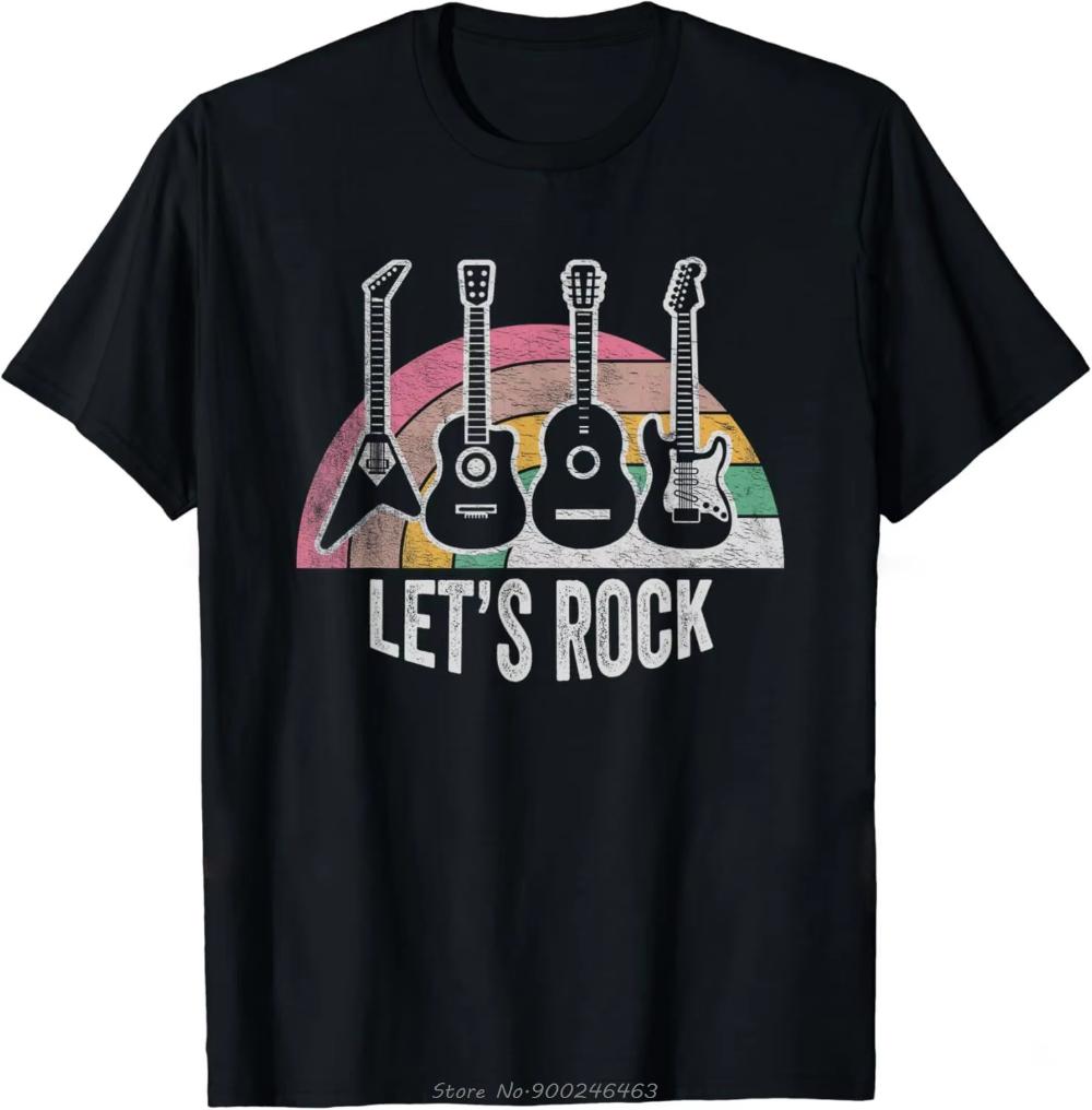 Lets Rock Electric Guitar Music Lover Band Guitarist Retro Women Men TShirt Summer Oversized Tshirt Fashion Causal T Shirt Tee