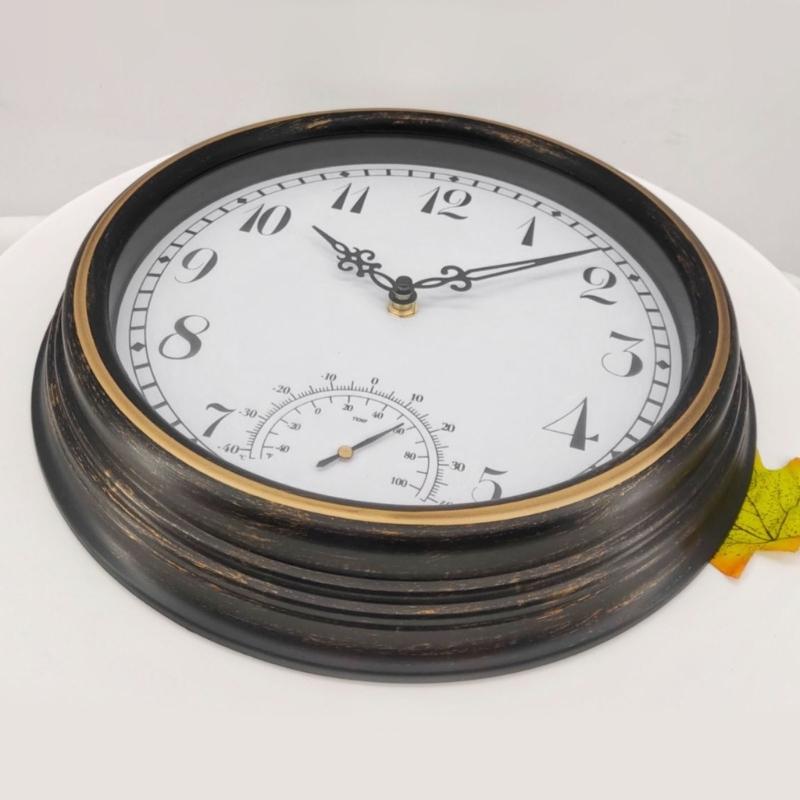 12inch Retro Wall Clock Thermometer Decorative Clock Ornament Supplies for Home Bedroom Dormitory Decoration