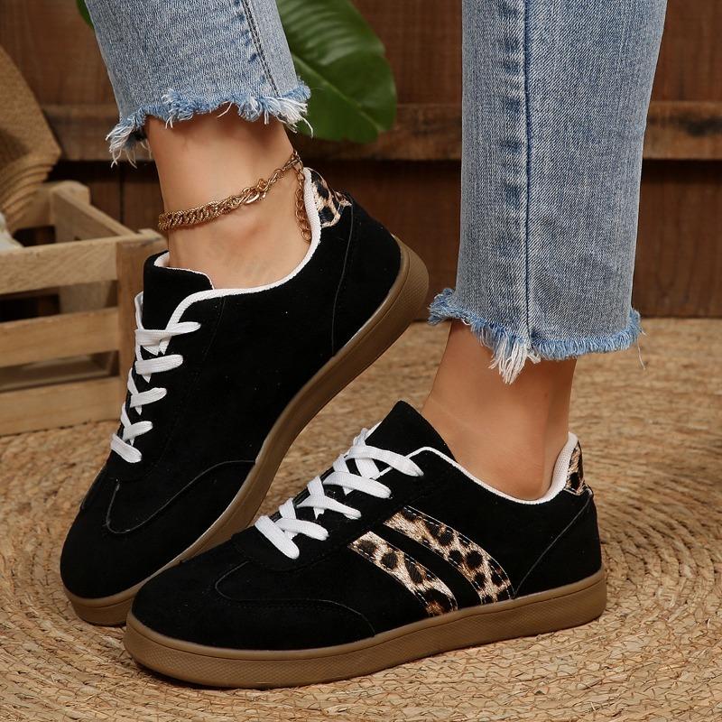 Modische Leopardenmuster Große Größe Damenschuhe Herbst Neu Leicht Bequem Schnürung FreizeitSchuhe Outdoor Rutschfest Schnürung Sneaker