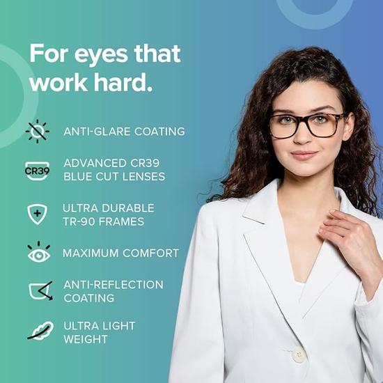 Intellilens | Zero Power Blue Cut počítačové brýle | Antireflexní, lehký | Specifikace UV ochrany | Unisex| Šedá | náměstí | Střední