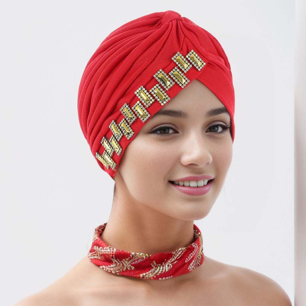 Glitter Diamonds Ruffle Turban Caps for Women