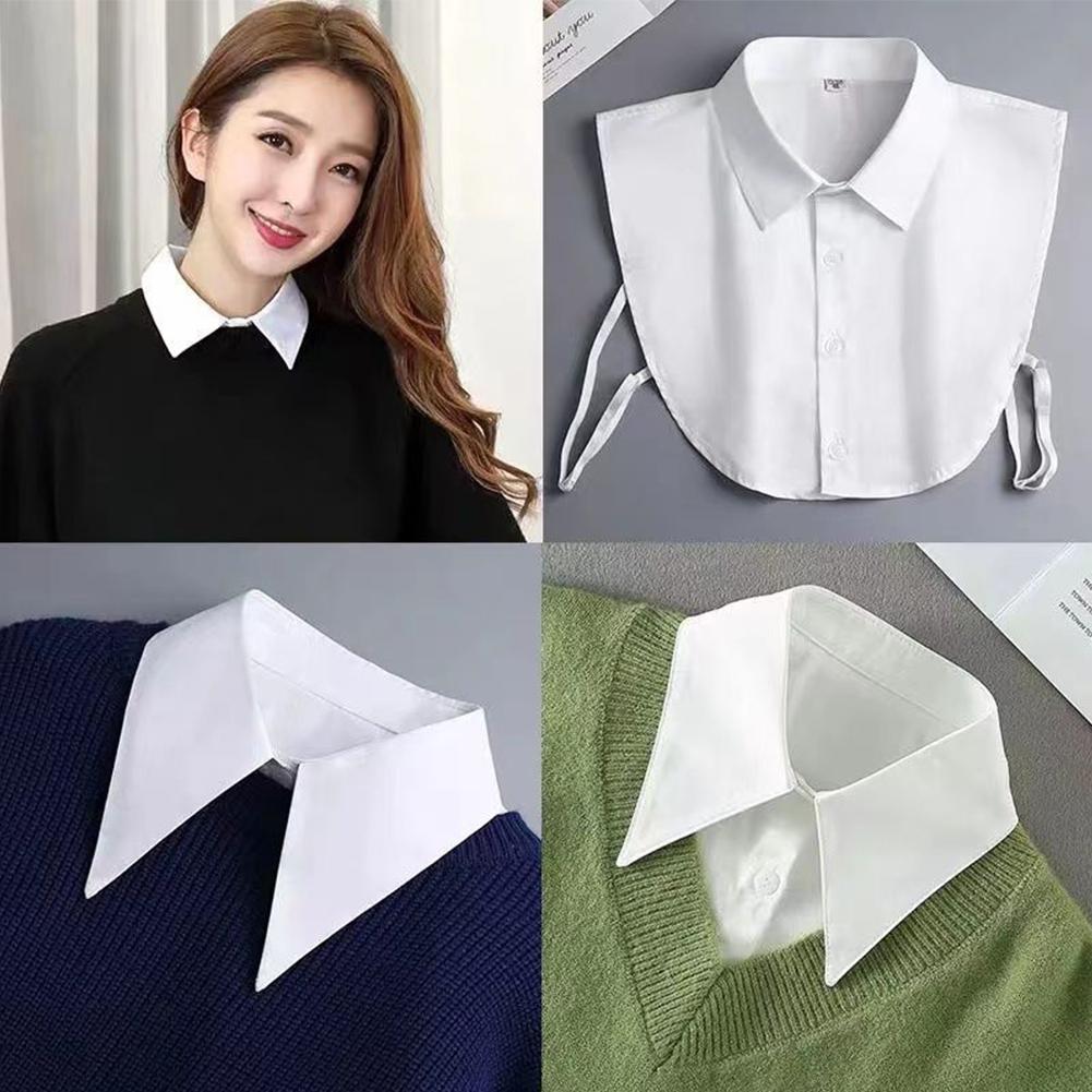 Women's Spring Fall Solid Colour Black White Vertical Small Flip Collar Versatile Shirt Jumper Jumper Fashion False Collar