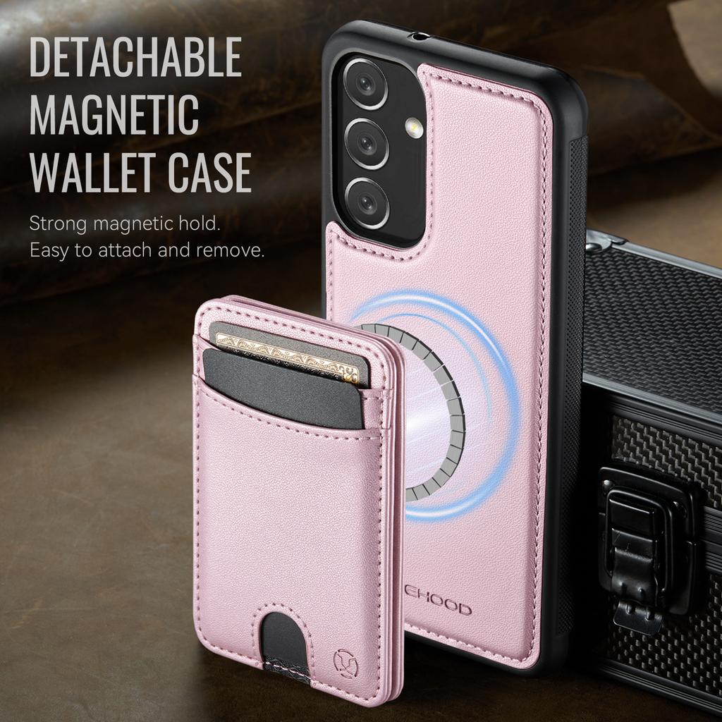 For Samsung Galaxy A34 5G Magnetic Case JEEHOOD J10 Leather Back Phone Cover with Detachable Card Holder Kickstand