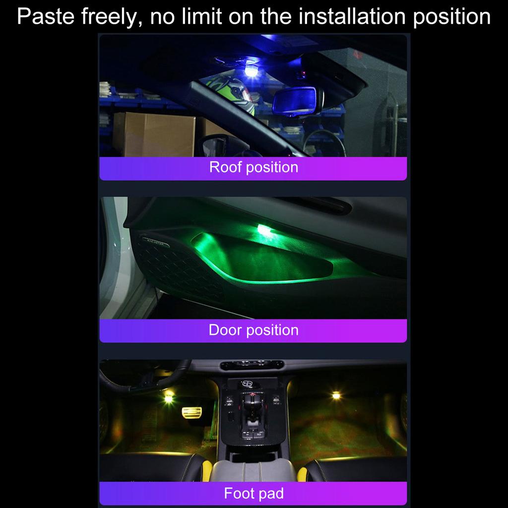 Car Interior Ambient Light Wireless LED Lights Remote Control Adhesive Atmosphere Light Universal Automotive Roof Light