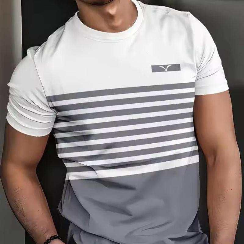 Summer Classic Men's T-shirt Outdoor Round Neck Short Sleeve Top Stripe Print Street Loose T-Shirt Male Oversized Clothing