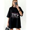 Oversized T Shirt Dress Black Dancing Skeletons With Pink Ribbons Breast Cancer Awareness Fashion Statement Casual Wear For Women