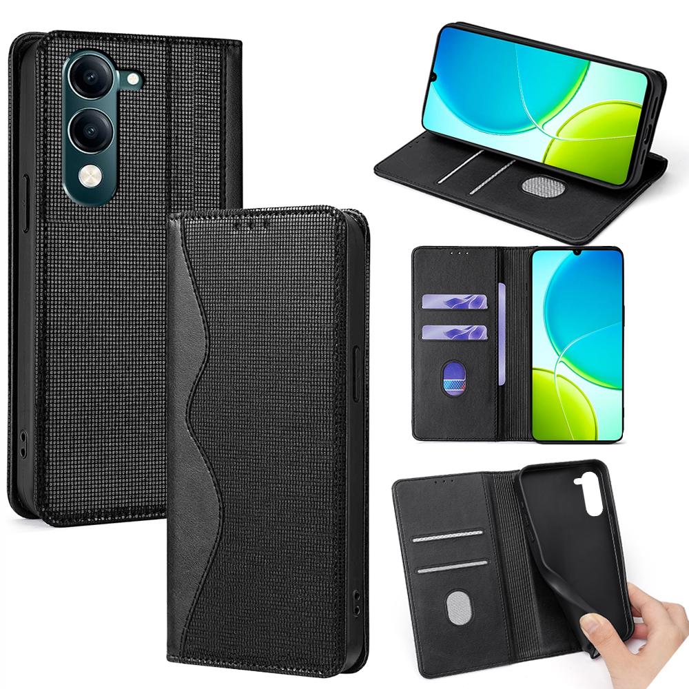 

Для vivo Y29s 5G/Y04 4G Чохол Хвилеподібний RFID-блокуючий Гаманець-підставка зі штучної шкіри Чохол для телефону Black