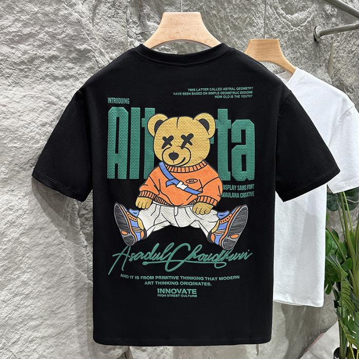 

Новая летняя мужская футболка с коротким рукавом, модные топы, вышитый принт, повседневная футболка 5XL чёрный