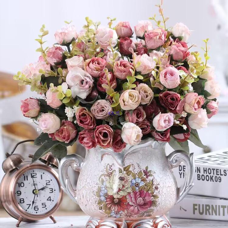European Retro Silk Rose Flower Decor – Ideal for Living Room, Dining Table, Coffee Table, or Bedroom. Perfect As Dried Flower Ornaments.