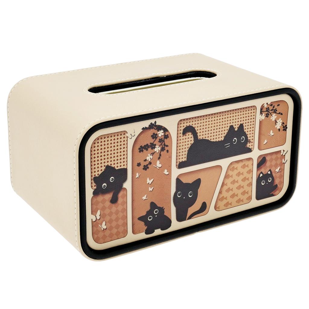 Tissue Box Cover Cat Themed Rectangular Paper Tissue Holder PU Leather Waterproof Paper Tissue Dispenser for Office Home Car