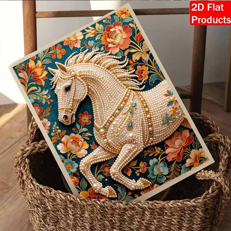 Pearl Painting 5D DIY White Horse Pearl Gemstone Art Diamond Painting Kit for Adults/Beginners Gift Ideas Home Decor Wall Art Craft