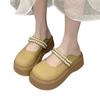 2025 Summer New Women's Shoes Muffin Platform Mary Jane Shoes Pearl Bag Head Slippers Casual Versatile Half Drag 2025