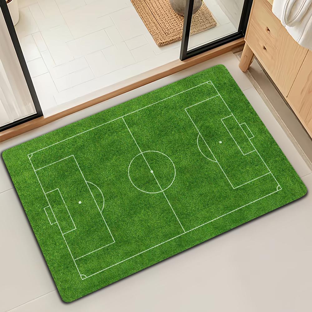 Green Football Pitch Footbal Field Bath Microfiber Decorative Versatile Flannel Floor Door Mat Quick Dry Absorbent Non-slip Sole