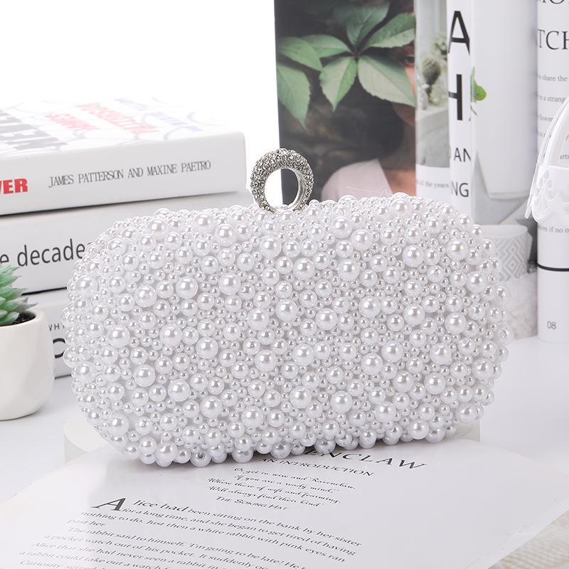 Elegant Pearl Evening Clutch: Soft Surface Women's Shoulder & Crossbody Bag, Perfect for Brides and Special Occasions.