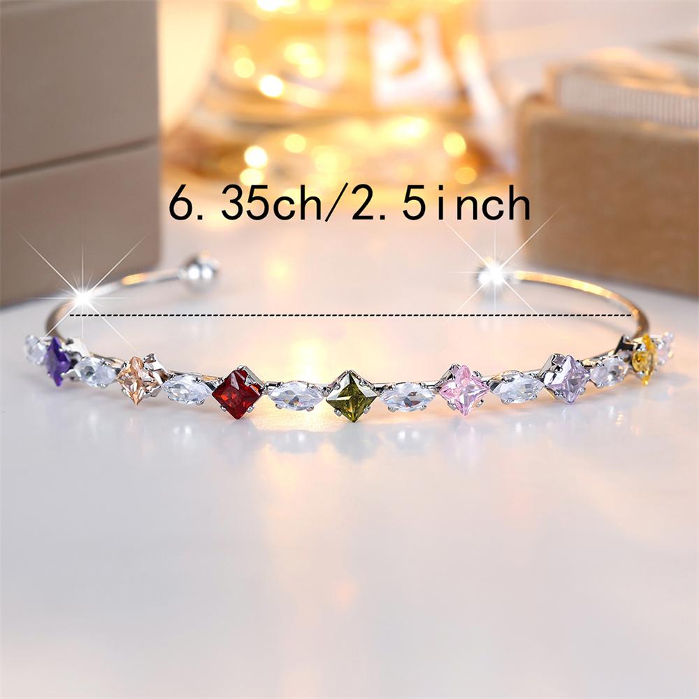 Multicolor Crystal Rainbow Zircon Open Adjustable Bangles Bracelets For Women Vintage Gold Silver Color Geometric Stone Bracelet