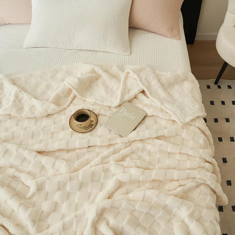 1 stk vaffelplysjteppe Pure Color Pledd Varm Myk Komfortabel Sofa Dynepledd Hjemmedekorasjon Sengeteppe Flanellteppe
