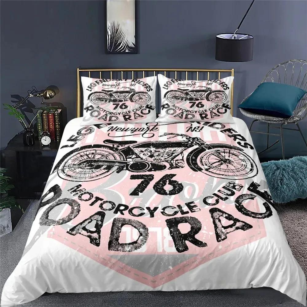 3D Motorrad Schädel Bettbezug Set Full Queen King Size Polyester Bettwäsche Set Doppel Einzel Bettdeckenbezug Set Für Erwachsene Jugendliche