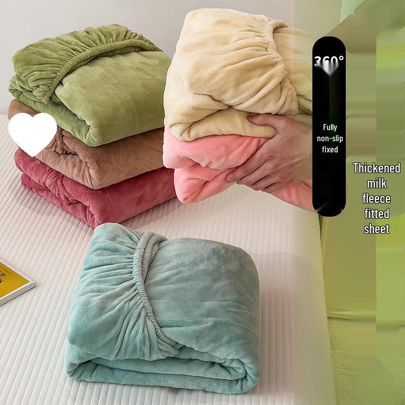 G5Z Milk Velvet Fitted Single Bed Sheet & Mattress Cover - Warm Winter Dorm Protector
