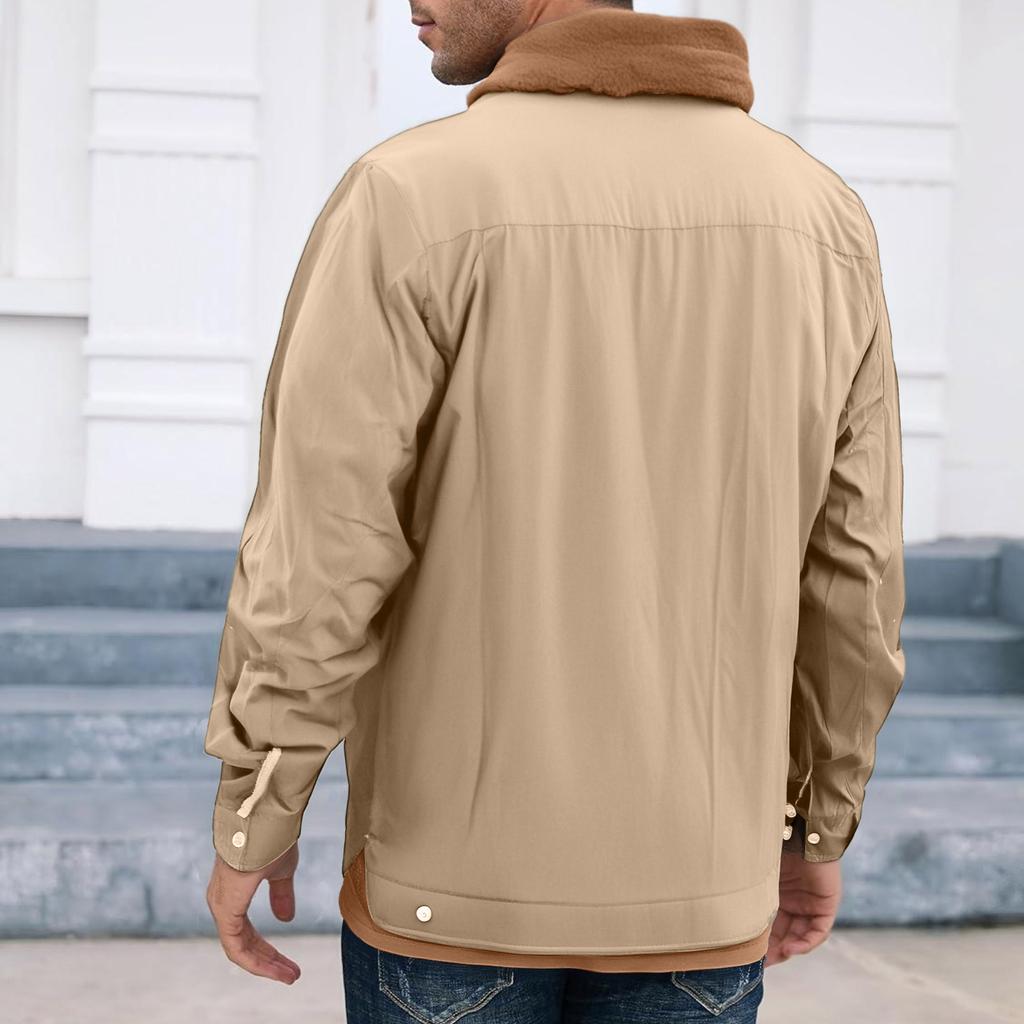 Men's Outdoor Casual Loose-Fit Fleece-Lined Cotton Work Jacket