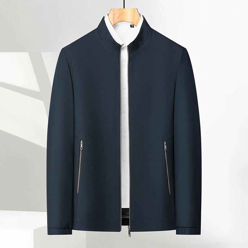 Men's Stand Collar Solid Color Casual Business Jacket for Mid-Aged & Young Adults