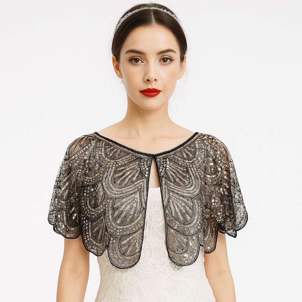Mesh Sequins Shawls Blingbling Short Cape Elegant Sequins Poncho Coat Girl